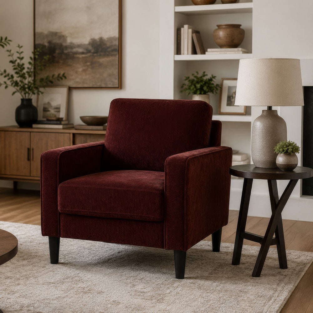 Rumi Accent Club Chair | Track Arms | Foam Fill Rust Red Upholstery
