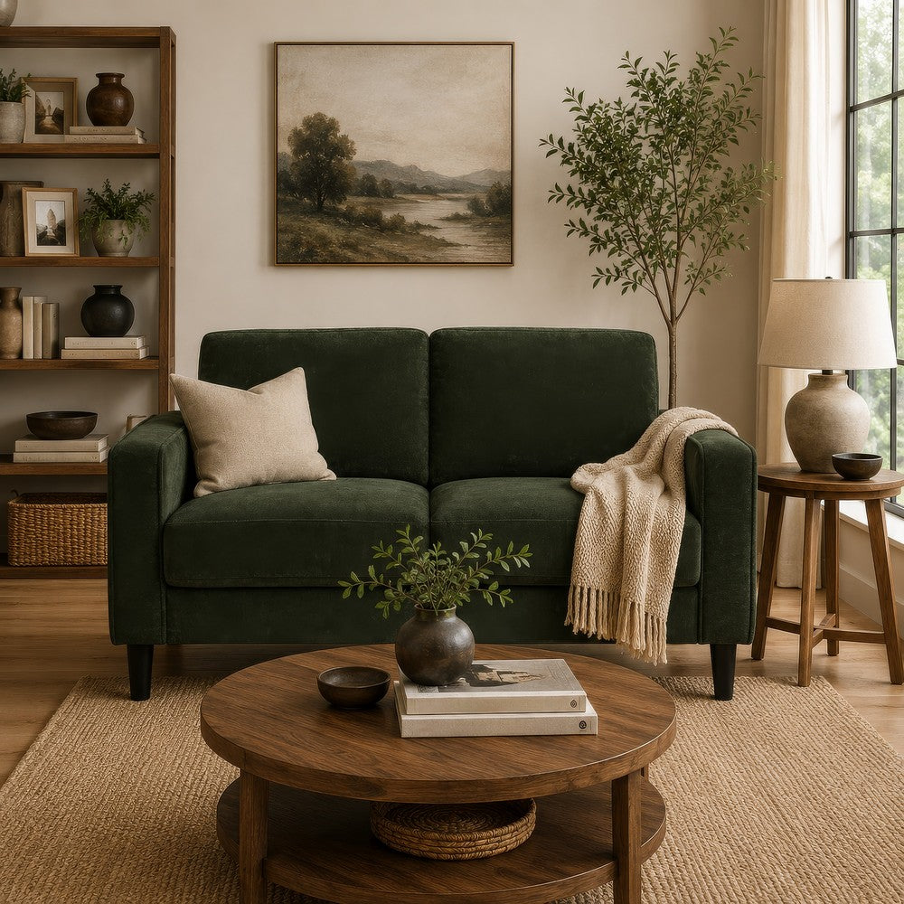 Rumi Loveseat | Track Arms w Piping | Foam Fill Matcha Green Upholstery 54"