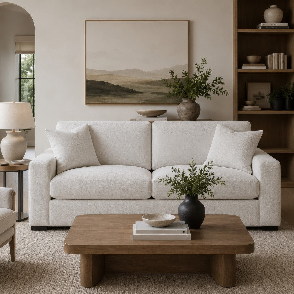 Shanice 2 Seater Sofa w 2 Pillows | Foam Fill S& Beige Upholstery 90"