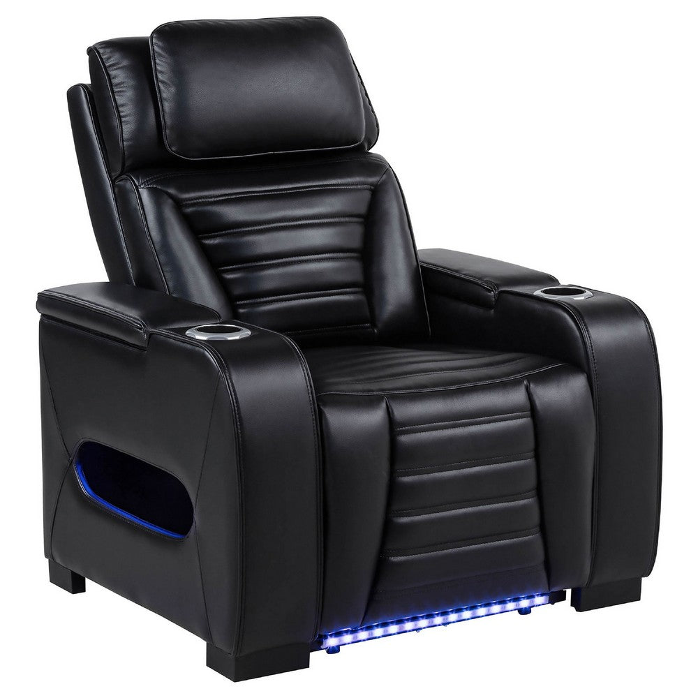 Uman Dual Power Glider Recliner Chair w LED & USB | Black Faux Leather