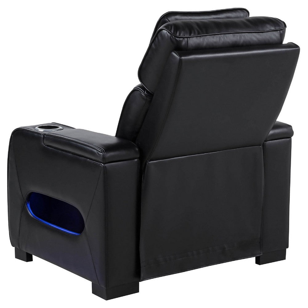 Uman Dual Power Glider Recliner Chair w LED & USB | Black Faux Leather