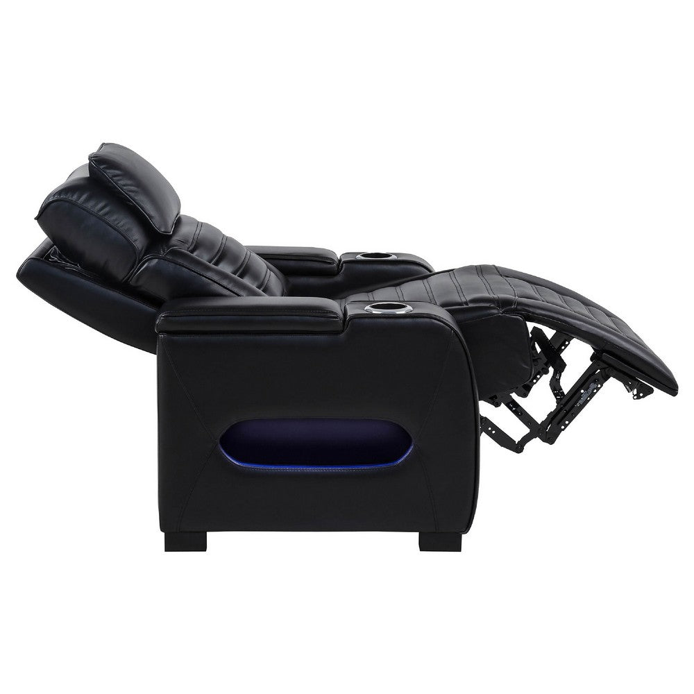 Uman Dual Power Glider Recliner Chair w LED & USB | Black Faux Leather