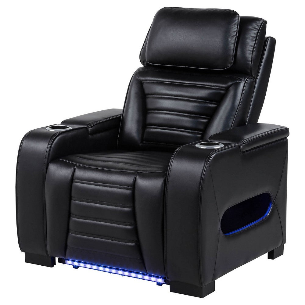 Uman Dual Power Glider Recliner Chair w LED & USB | Black Faux Leather