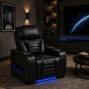 Uman Dual Power Glider Recliner Chair w LED & USB | Black Faux Leather