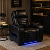 Uman Dual Power Glider Recliner Chair w LED & USB | Black Faux Leather