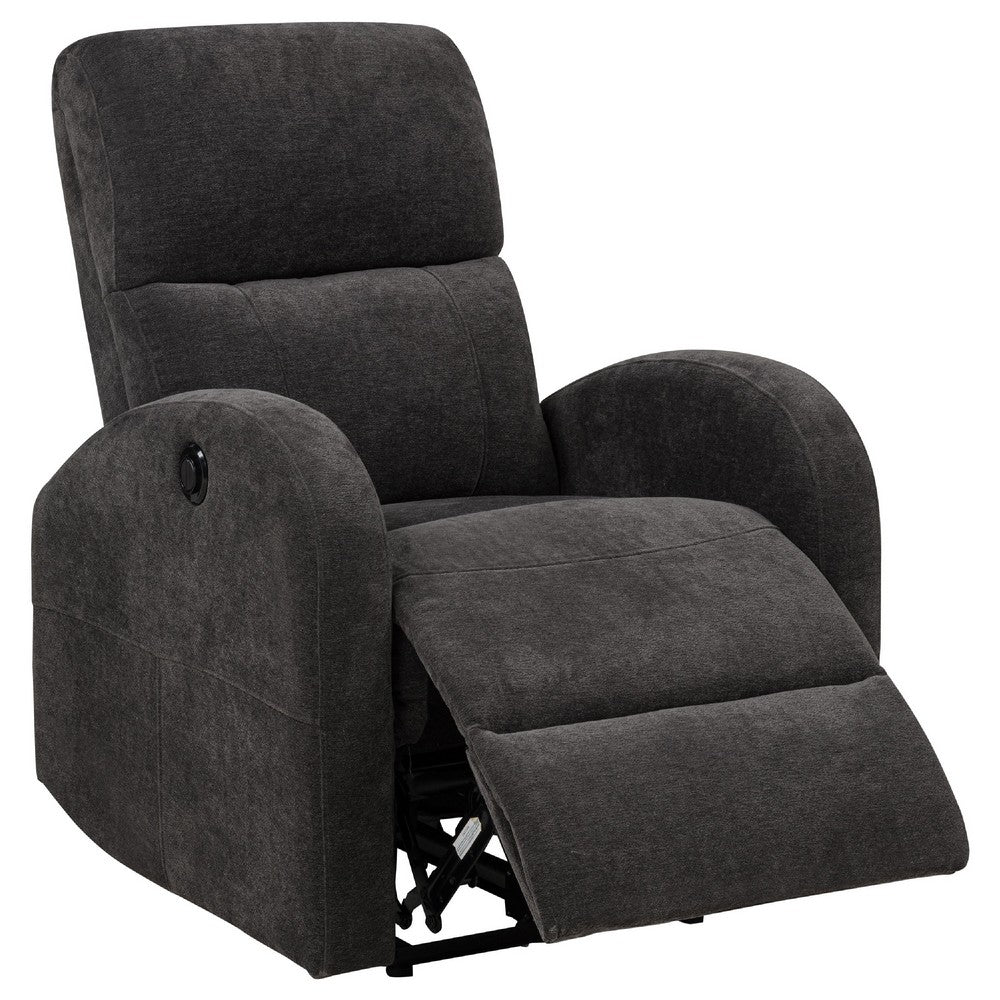 Nami Power Recliner Chair | Curved Arms | Foam Fill Charcoal Gray Upholstery
