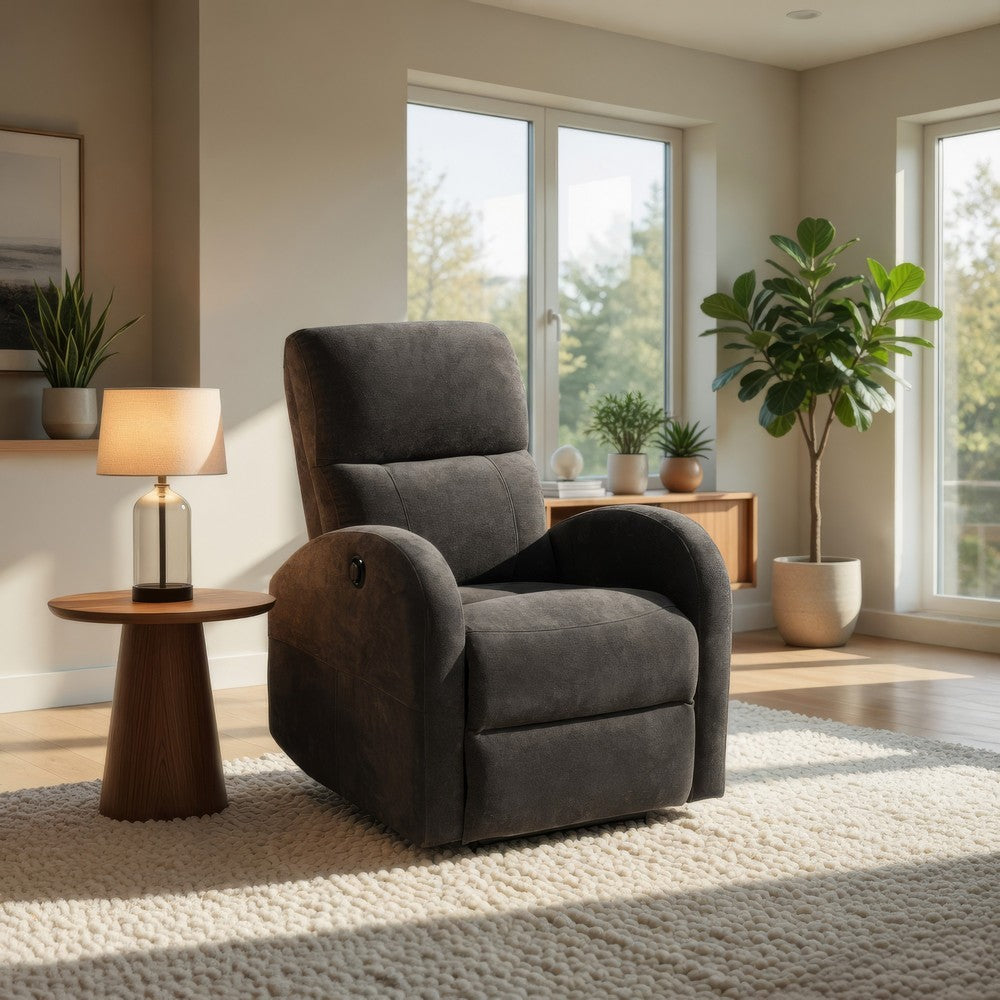 Nami Power Recliner Chair | Curved Arms | Foam Fill Charcoal Gray Upholstery