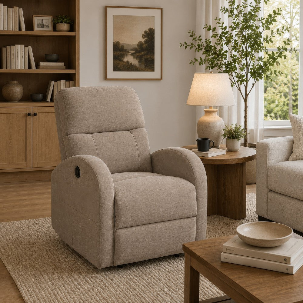Nami Power Recliner Chair | Curved Arms | Foam Fill Camel Brown Upholstery