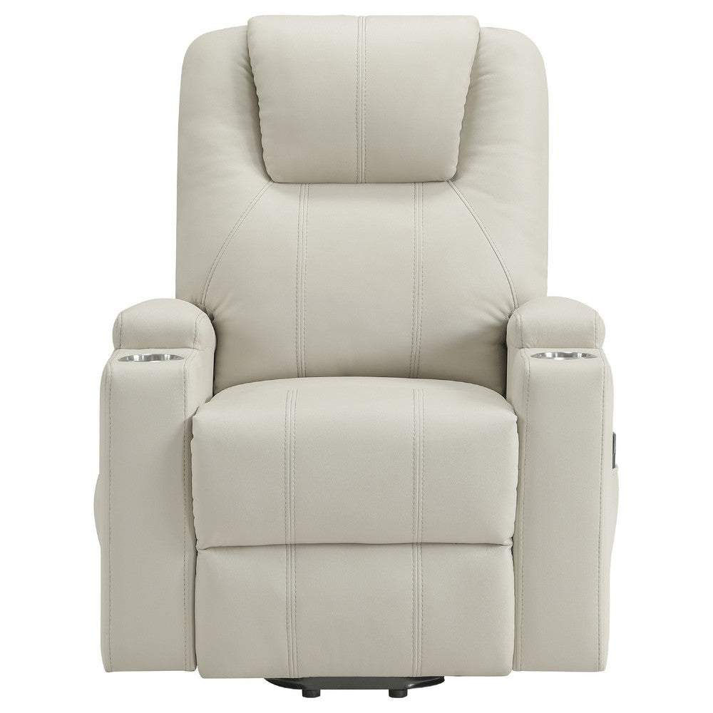 Stoy Power Lift Recliner Chair | Heat & Massage | Ivory Faux Leather