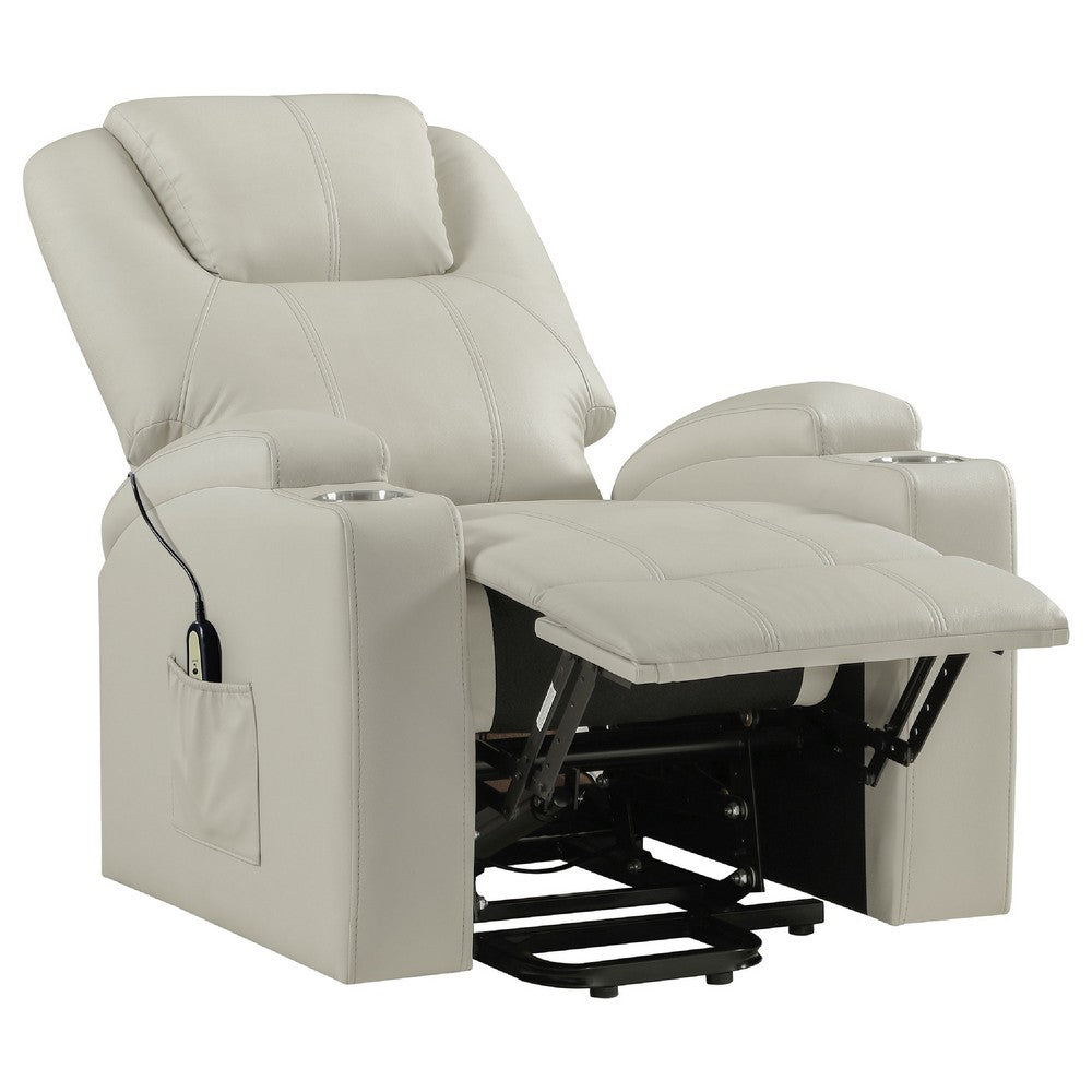 Stoy Power Lift Recliner Chair | Heat & Massage | Ivory Faux Leather