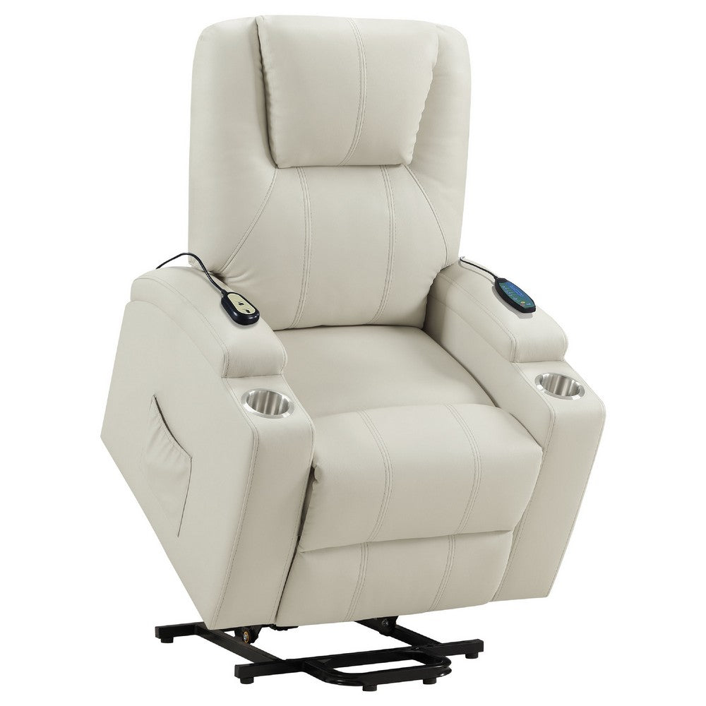 Stoy Power Lift Recliner Chair | Heat & Massage | Ivory Faux Leather