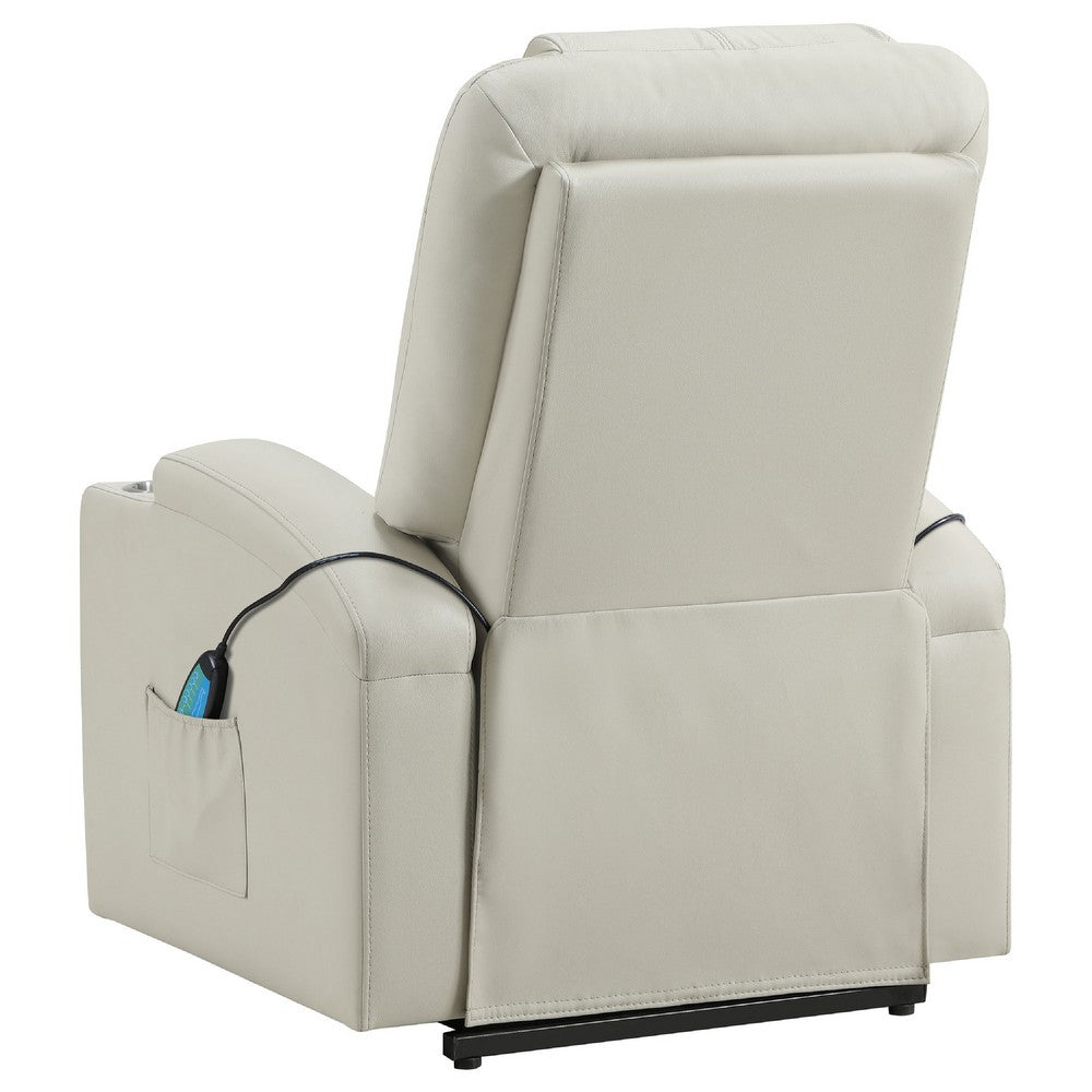 Stoy Power Lift Recliner Chair | Heat & Massage | Ivory Faux Leather