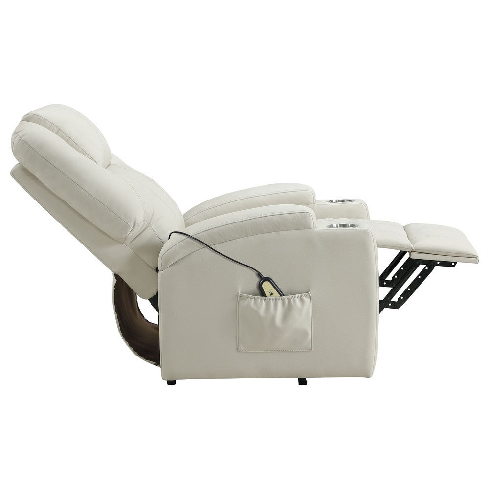 Stoy Power Lift Recliner Chair | Heat & Massage | Ivory Faux Leather