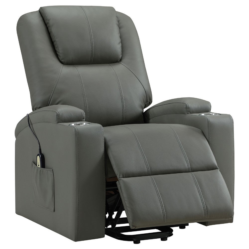 Stoy Power Lift Recliner Chair | Heat & Massage | Gray Faux Leather