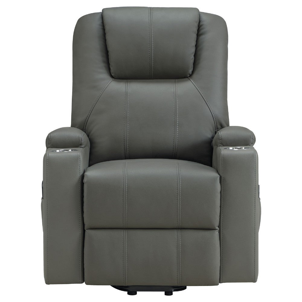 Stoy Power Lift Recliner Chair | Heat & Massage | Gray Faux Leather