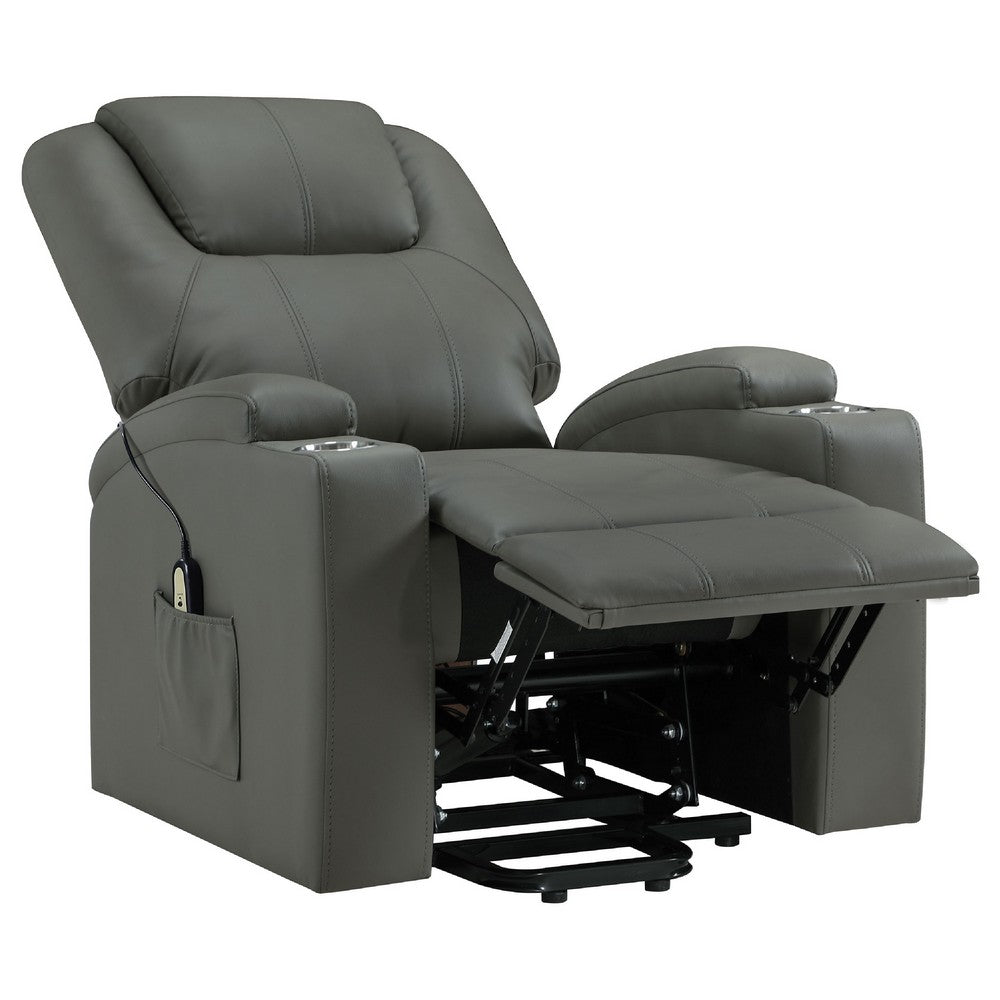 Stoy Power Lift Recliner Chair | Heat & Massage | Gray Faux Leather