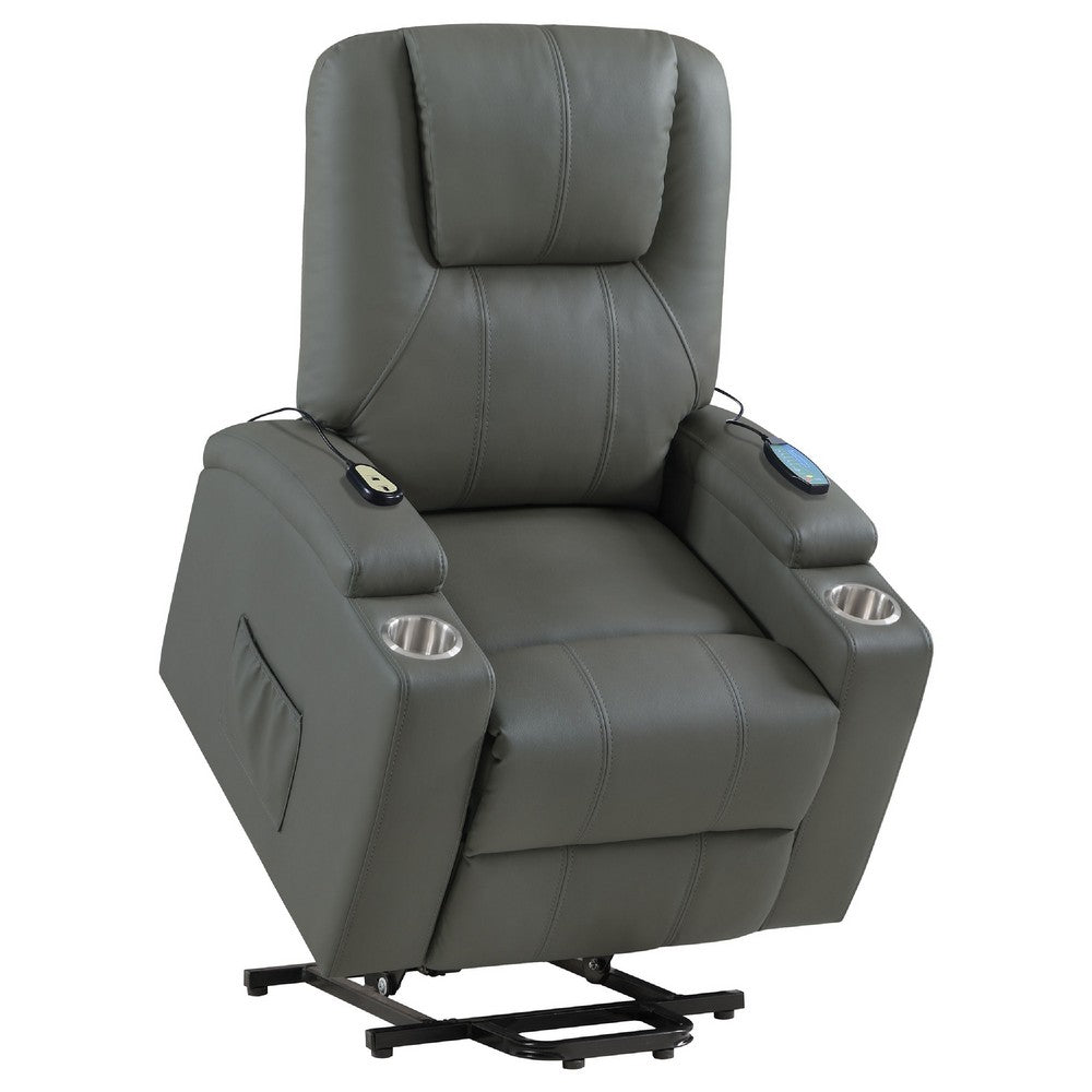 Stoy Power Lift Recliner Chair | Heat & Massage | Gray Faux Leather