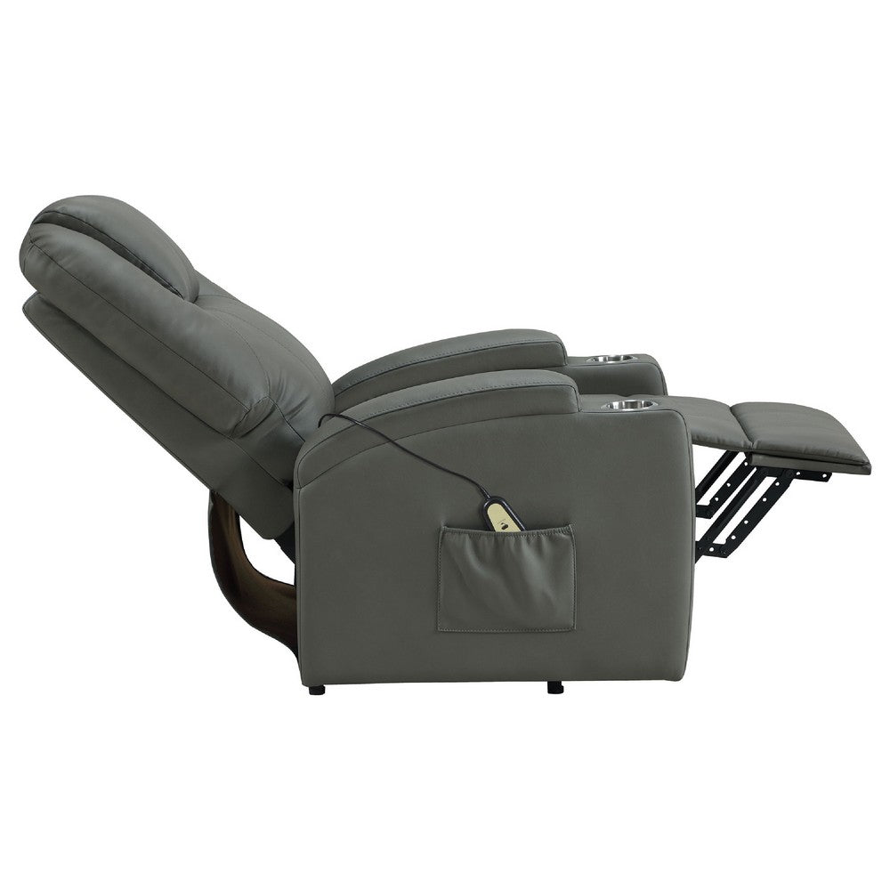 Stoy Power Lift Recliner Chair | Heat & Massage | Gray Faux Leather
