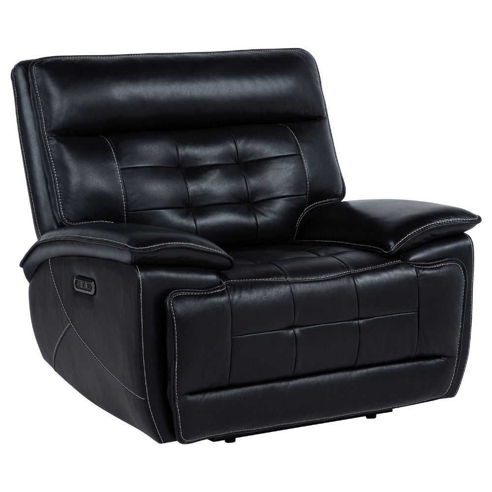 Witt Dual Power Recliner Chair w USB | foam Fill Black Top Grain Leather