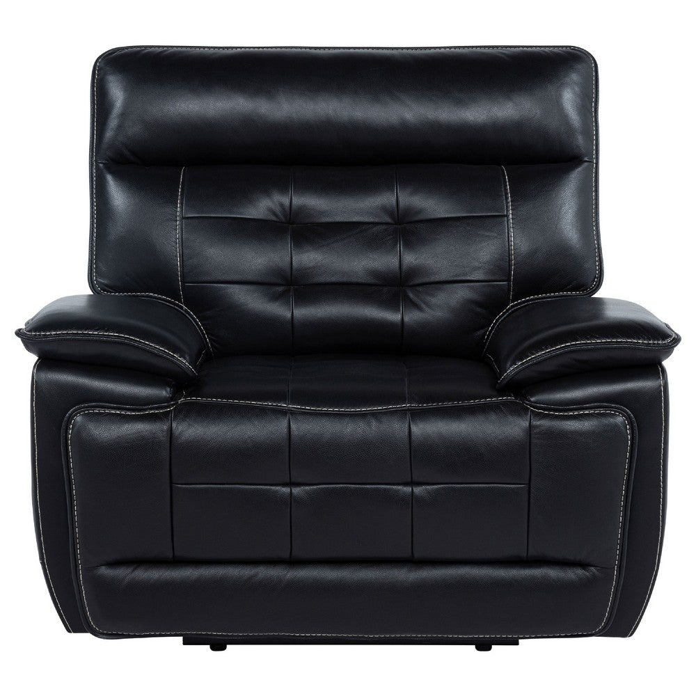 Witt Dual Power Recliner Chair w USB | foam Fill Black Top Grain Leather