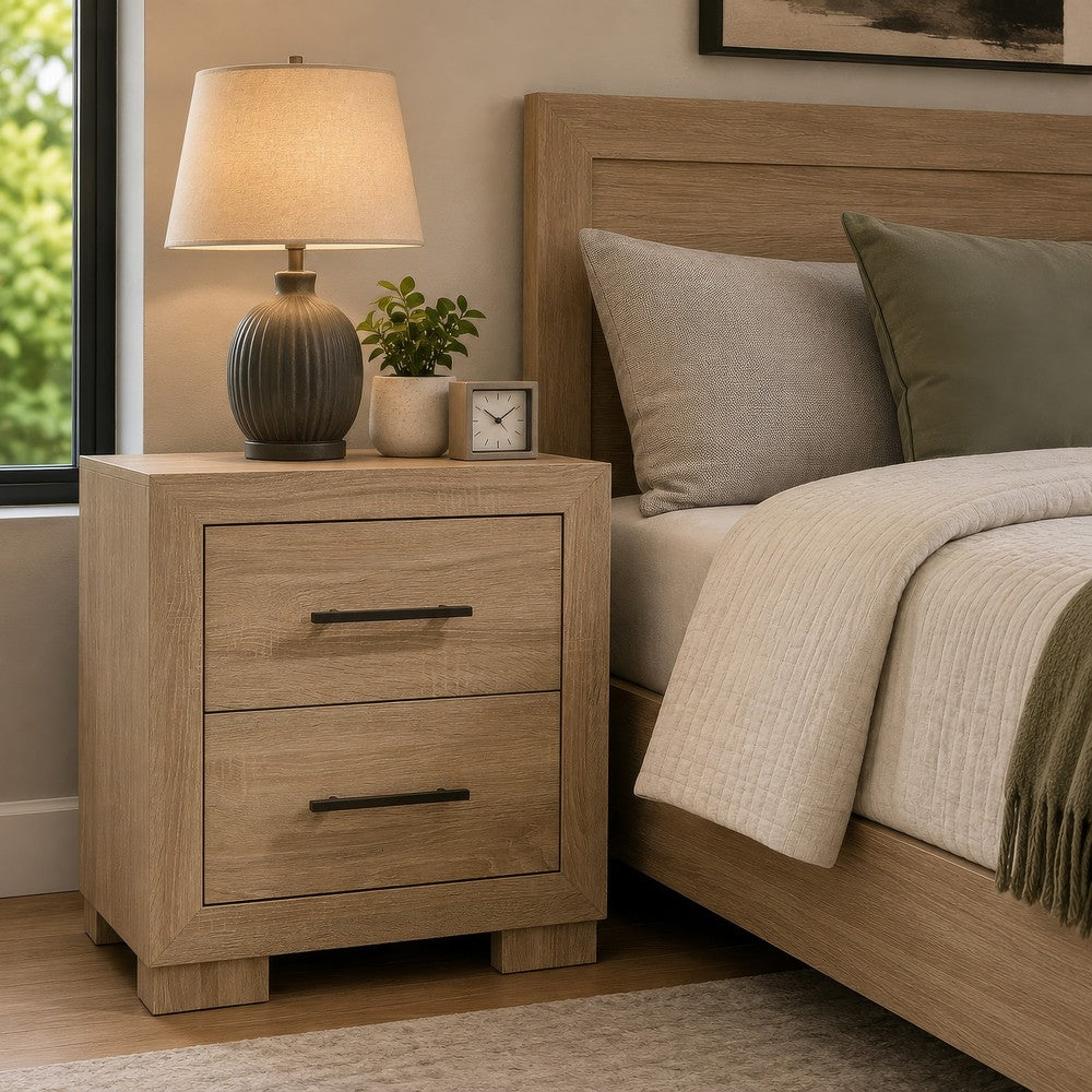 Poxy Nightst& | 2 Drawers & Hidden Casters | Oak Brown | 25"