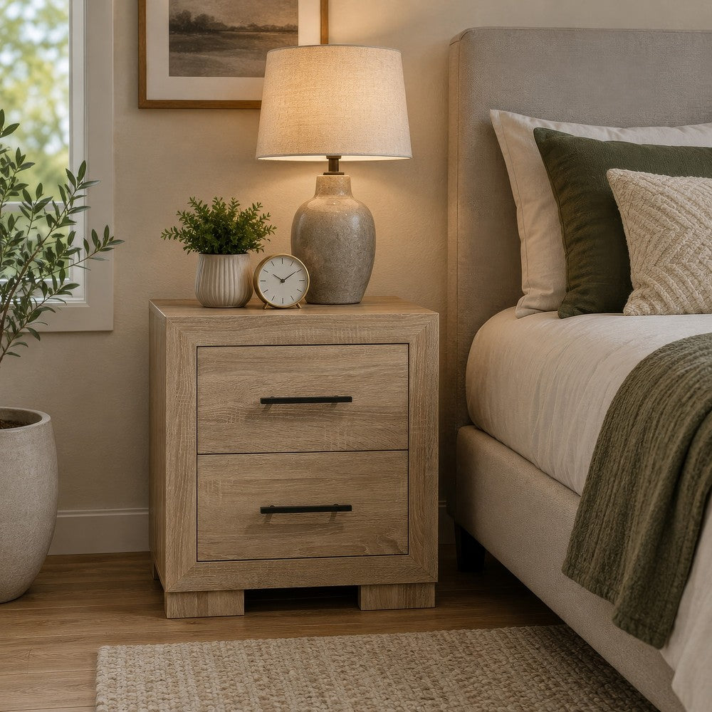 Poxy Nightst& | 2 Drawers & Hidden Casters | Oak Brown | 25"