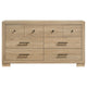Poxy Wide Dresser with 6 Drawers | Nickel Metal | Oak Brown Wood