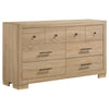 Poxy Wide Dresser with 6 Drawers | Nickel Metal | Oak Brown Wood
