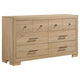 Poxy Wide Dresser with 6 Drawers | Nickel Metal | Oak Brown Wood