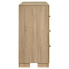 Poxy Wide Dresser with 6 Drawers | Nickel Metal | Oak Brown Wood