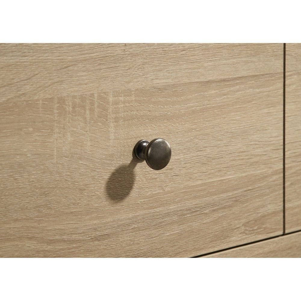 Poxy Wide Dresser with 6 Drawers | Nickel Metal | Oak Brown Wood