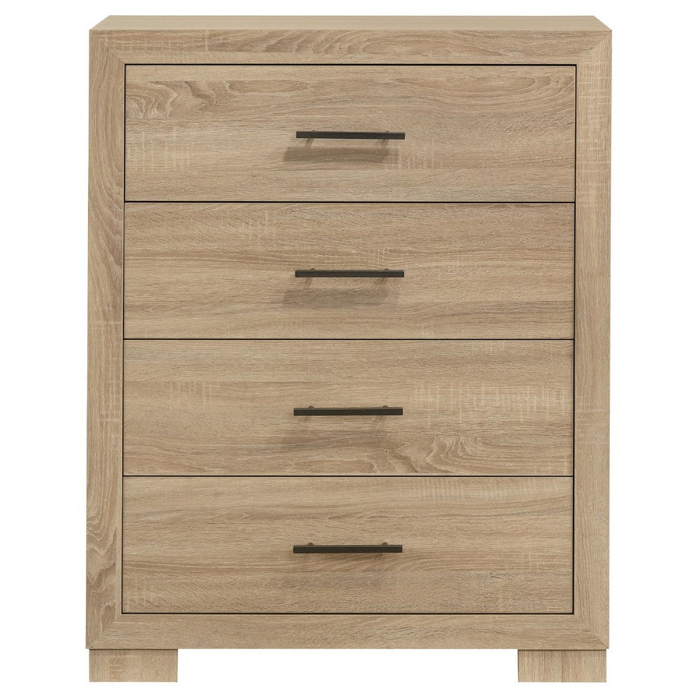 Poxy Tall Dresser Chest with 4 Drawers | Nickel Metal | Oak Brown Wood