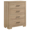 Poxy Tall Dresser Chest with 4 Drawers | Nickel Metal | Oak Brown Wood
