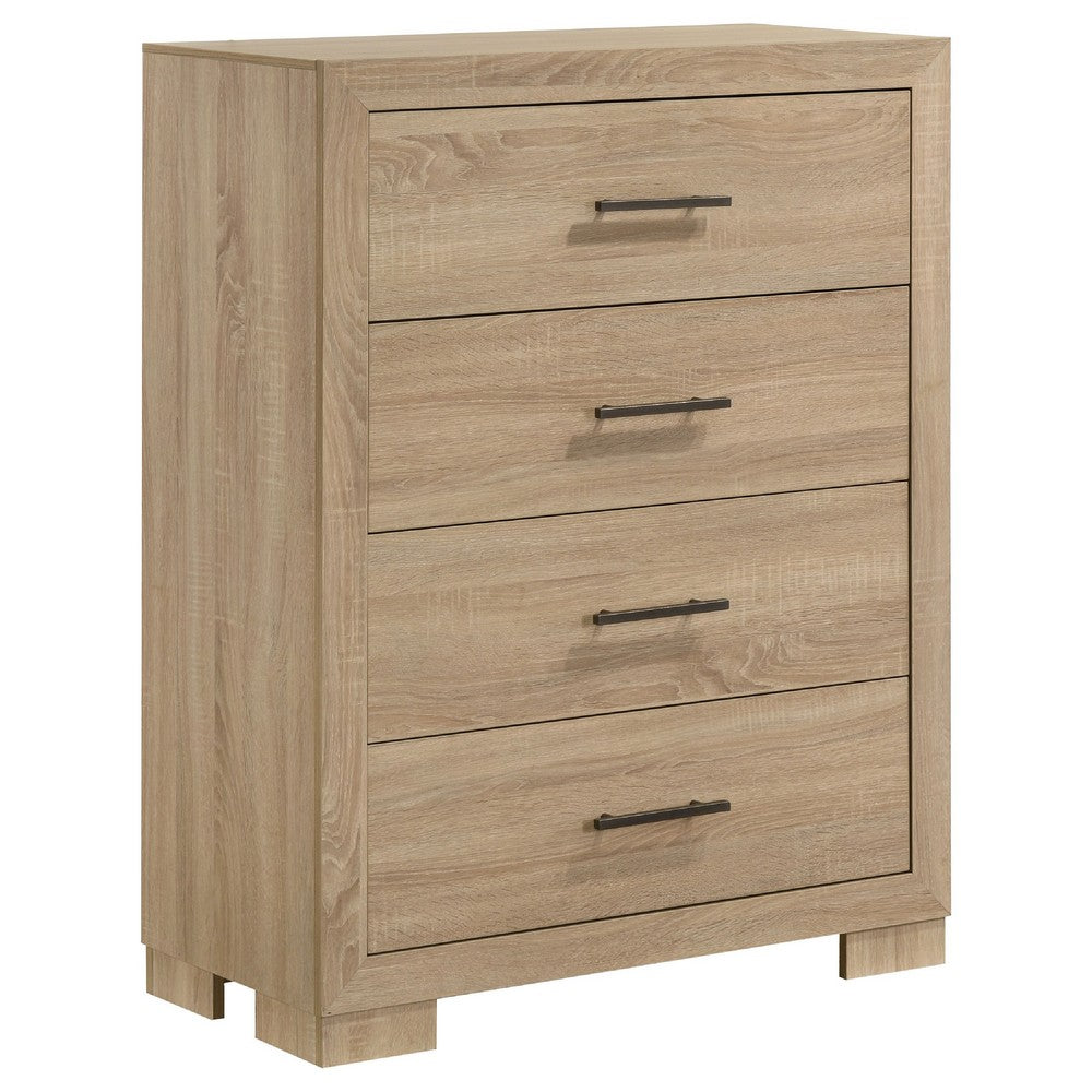 Poxy Tall Dresser Chest with 4 Drawers | Nickel Metal | Oak Brown Wood