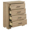 Poxy Tall Dresser Chest with 4 Drawers | Nickel Metal | Oak Brown Wood