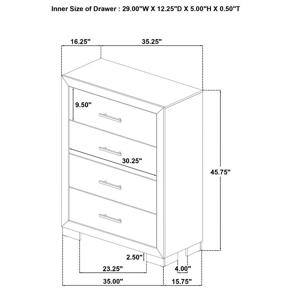 Poxy Tall Dresser Chest with 4 Drawers | Nickel Metal | Oak Brown Wood