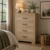 Poxy Tall Dresser Chest with 4 Drawers | Nickel Metal | Oak Brown Wood