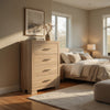 Poxy Tall Dresser Chest with 4 Drawers | Nickel Metal | Oak Brown Wood
