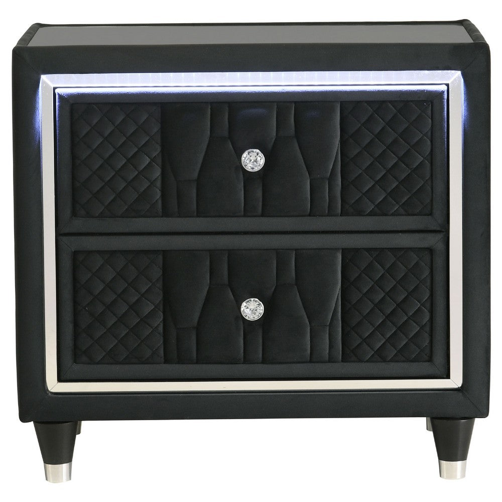 Maren Nightst& with 2 LED Drawers | USB Port | Black Velvet 28"