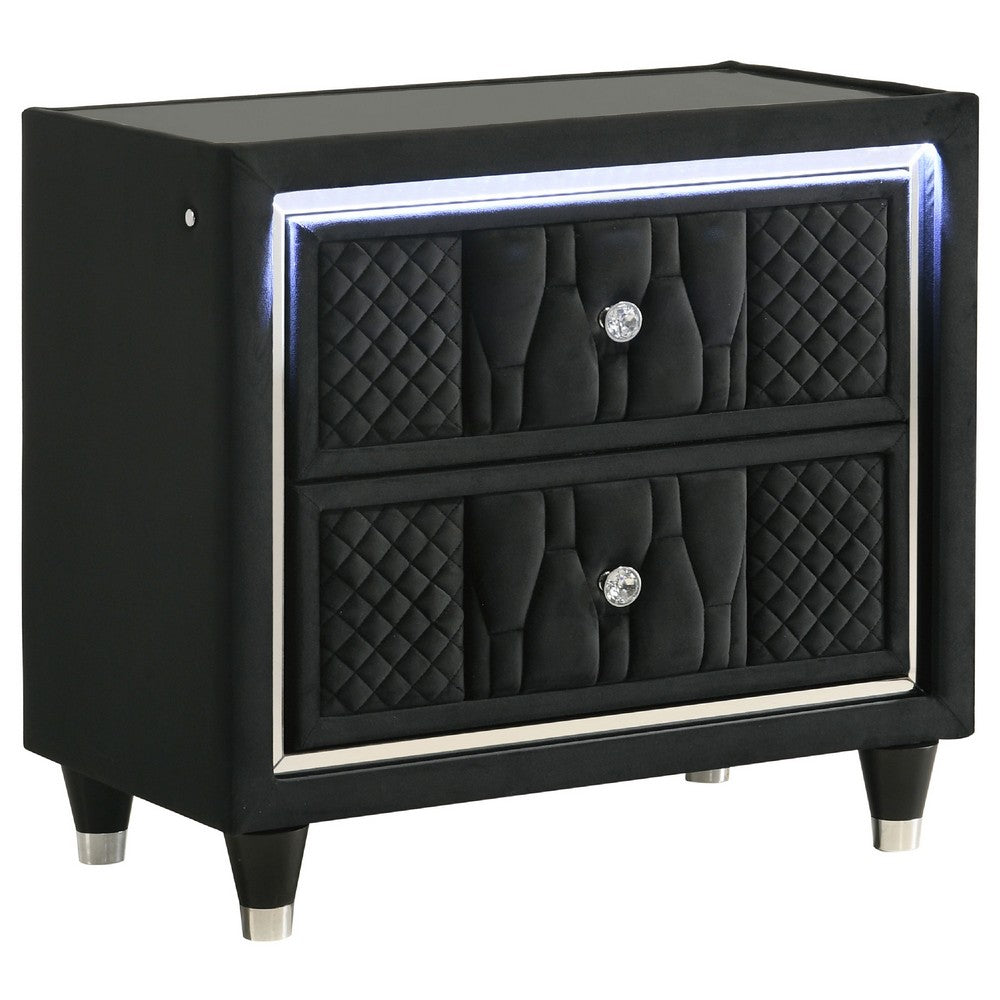 Maren Nightst& with 2 LED Drawers | USB Port | Black Velvet 28"