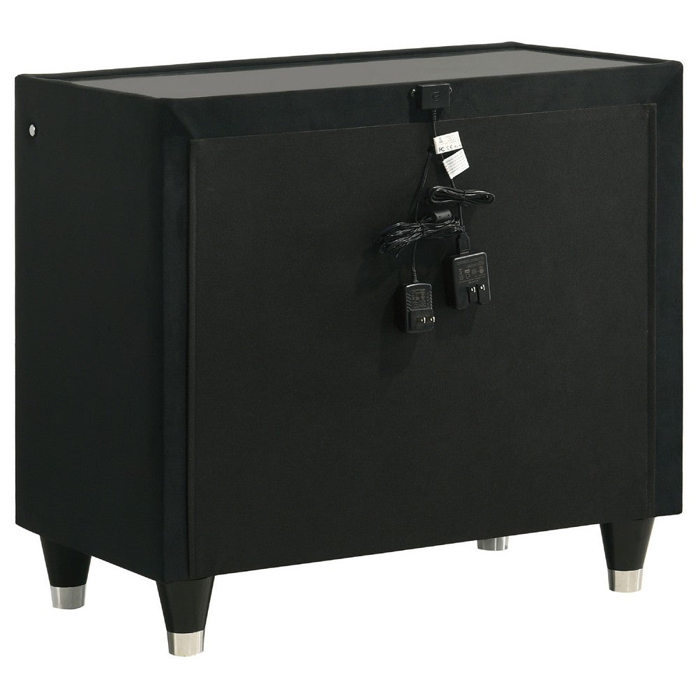 Maren Nightst& with 2 LED Drawers | USB Port | Black Velvet 28"
