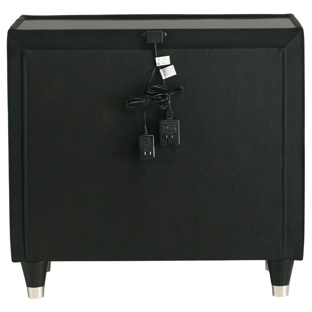 Maren Nightst& with 2 LED Drawers | USB Port | Black Velvet 28"
