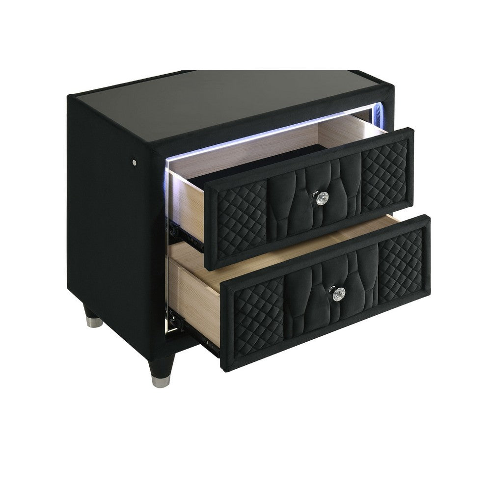 Maren Nightst& with 2 LED Drawers | USB Port | Black Velvet 28"