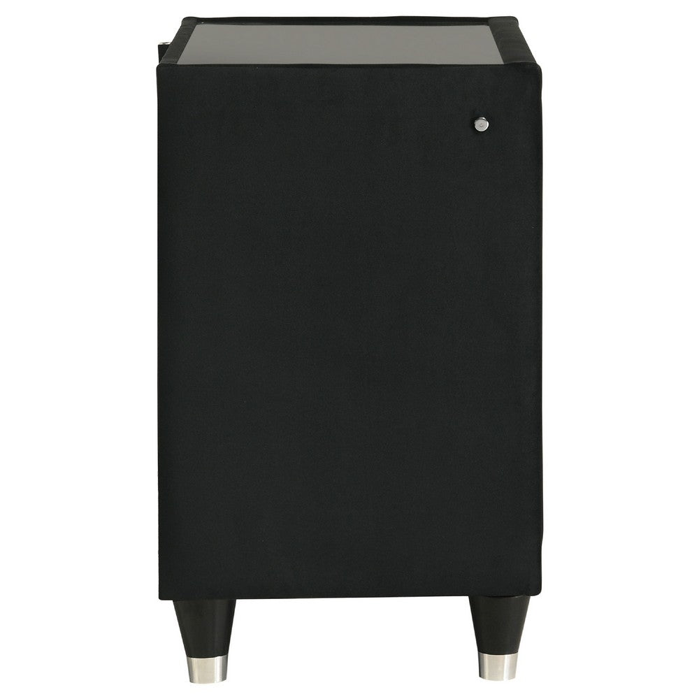 Maren Nightst& with 2 LED Drawers | USB Port | Black Velvet 28"