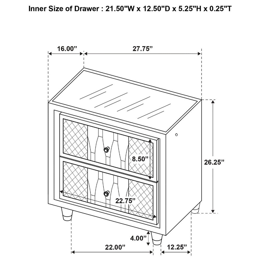 Maren Nightst& with 2 LED Drawers | USB Port | Black Velvet 28"