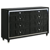 Maren Wide Dresser | 8 Drawers & LED Light | Black Tufted Velvet | Glass Top