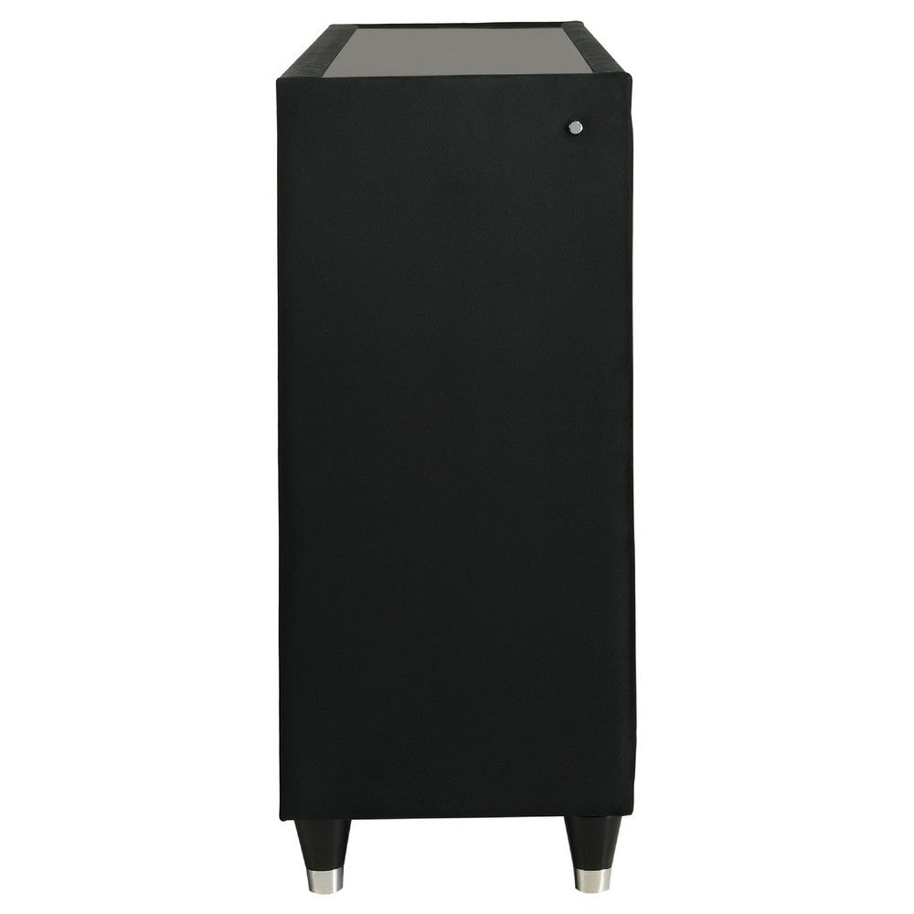 Maren Wide Dresser | 8 Drawers & LED Light | Black Tufted Velvet | Glass Top