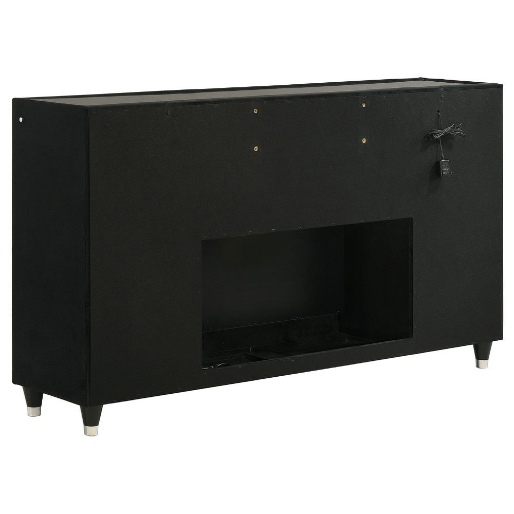 Maren Wide Dresser  8 Drawers & LED Flame Box | Black Velvet