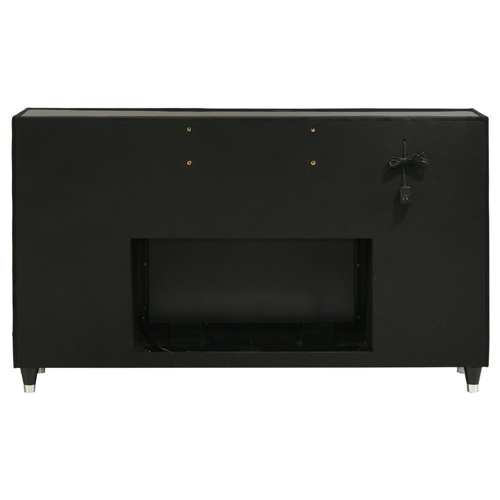 Maren Wide Dresser  8 Drawers & LED Flame Box | Black Velvet