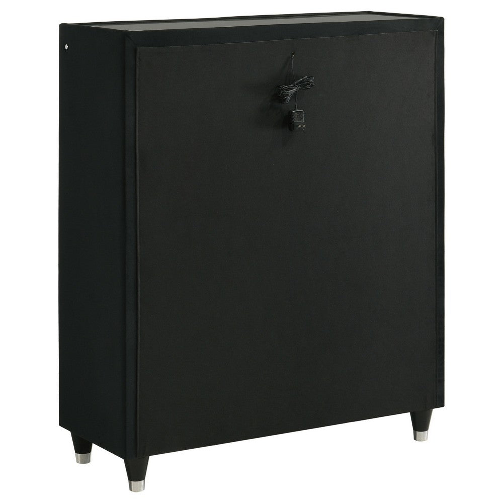 Maren Tall Dresser Chest | 5 Drawers & LED Light | Black Tufted Velvet